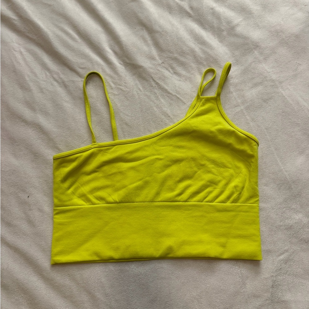 ALO Asymmetrical Neon Yellow Crop Top